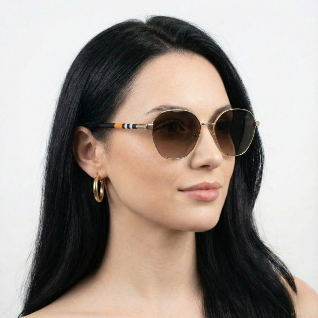 Óculos de Sol Feminino Hexagonal Live Classic Marrom Gold