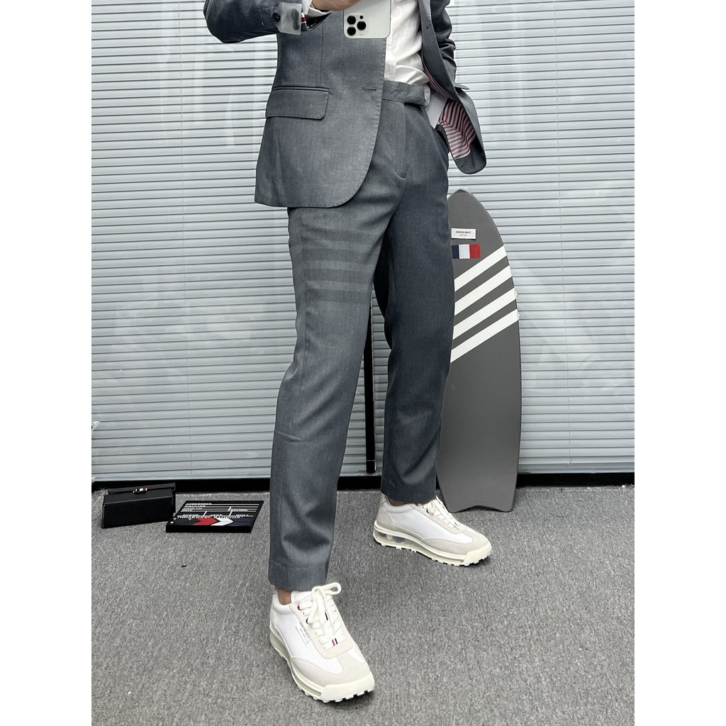 WDOS Men's spring and autumn season, color-woven gray four-stripe patterned dress pants, stylish and fashionable