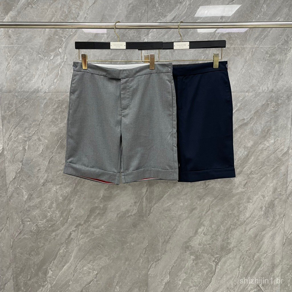 BSNB Spring and summer new style solid color casual shorts with semi-fixed cuffed hem and inner color stripe