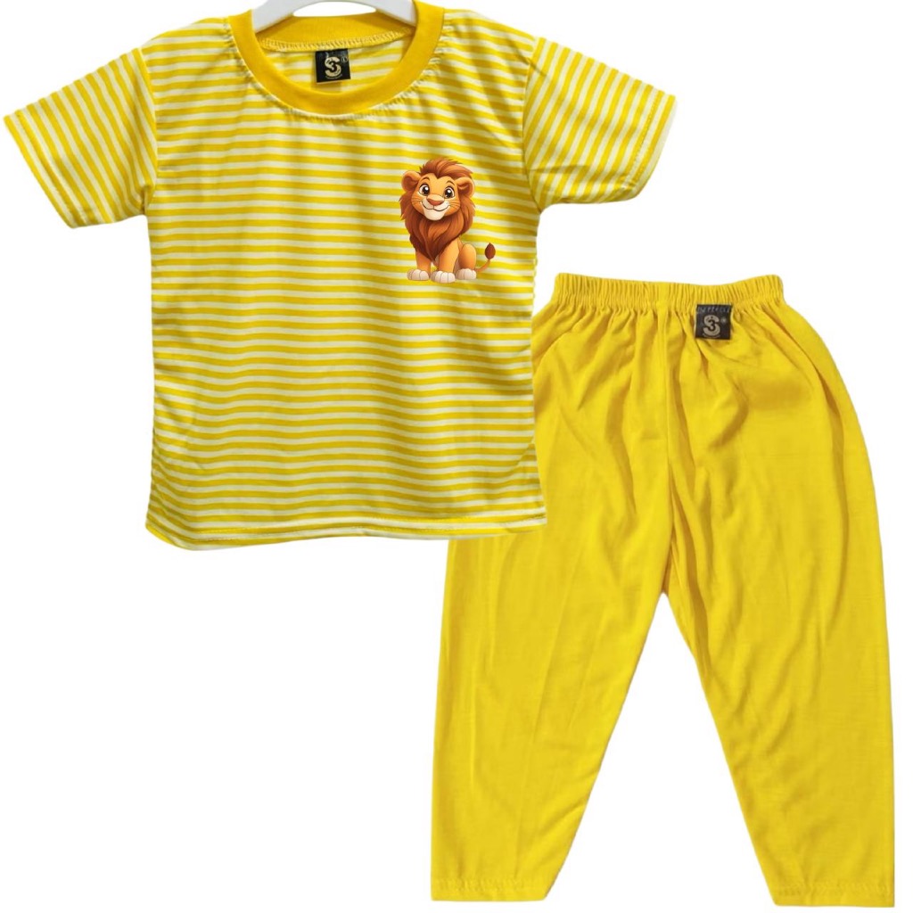 KATUN 3S YEYA-Conjunto Kids'stripe CP DTF/PRINT L0G0 Leão/Cinga/Algodão ANIMAL