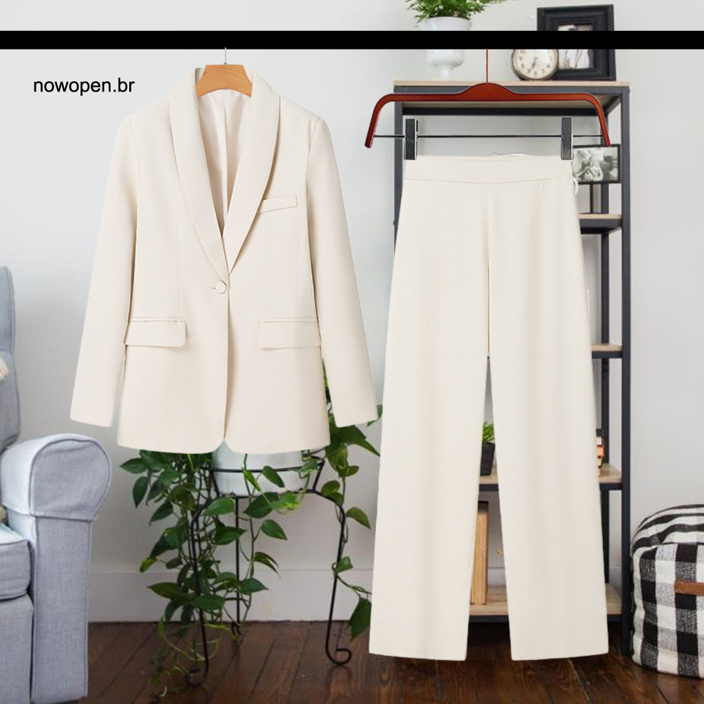 Ladies Outfit Women Coat Pants Set 2pcs Office Suit Lapel Long Sleeve Blazer High Waist Elegant Business Workwear for Pr