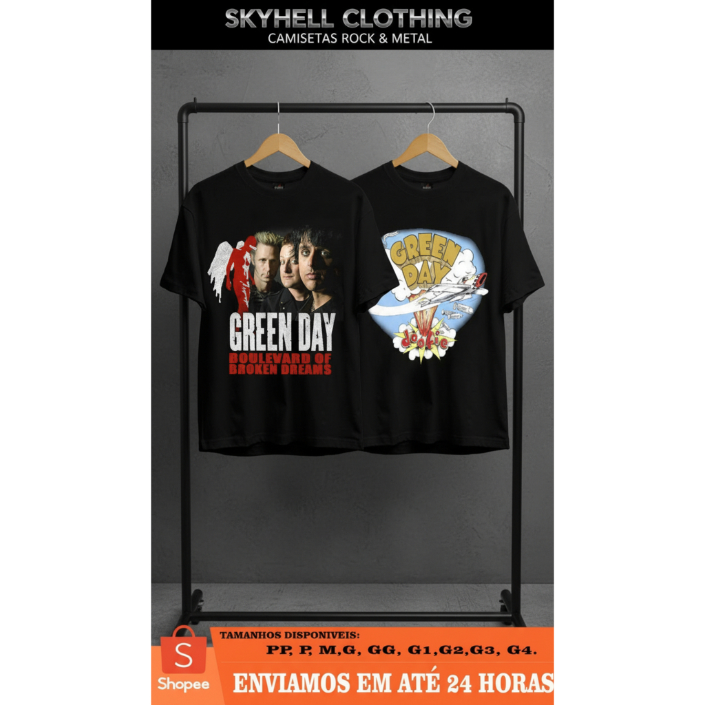 Camiseta Green Day Masculina Preta Rock Estampa Full Envio 24h