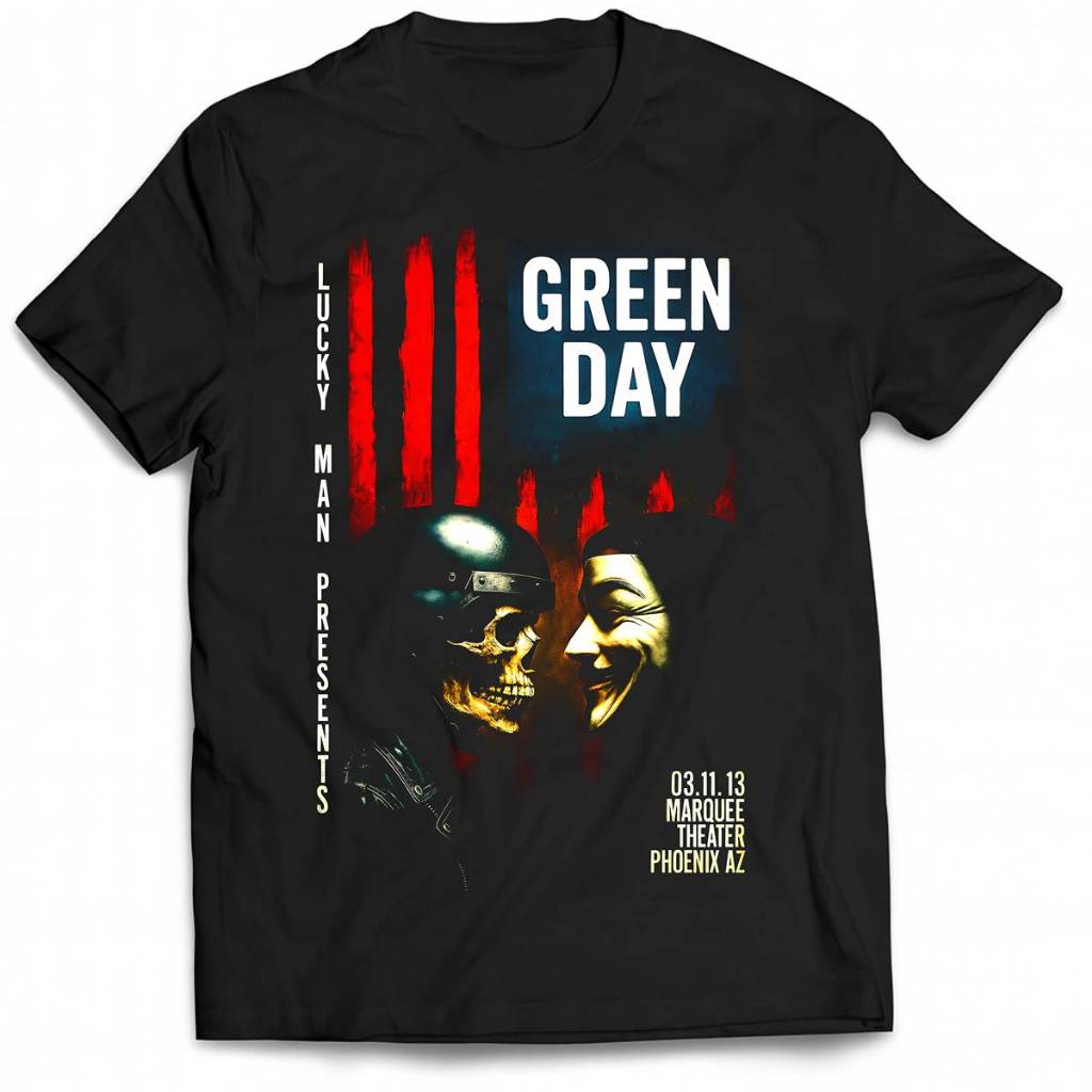 Camiseta Green Day Show no Theater Phoenix 100% Algodão Unissex Estampa em Halftone