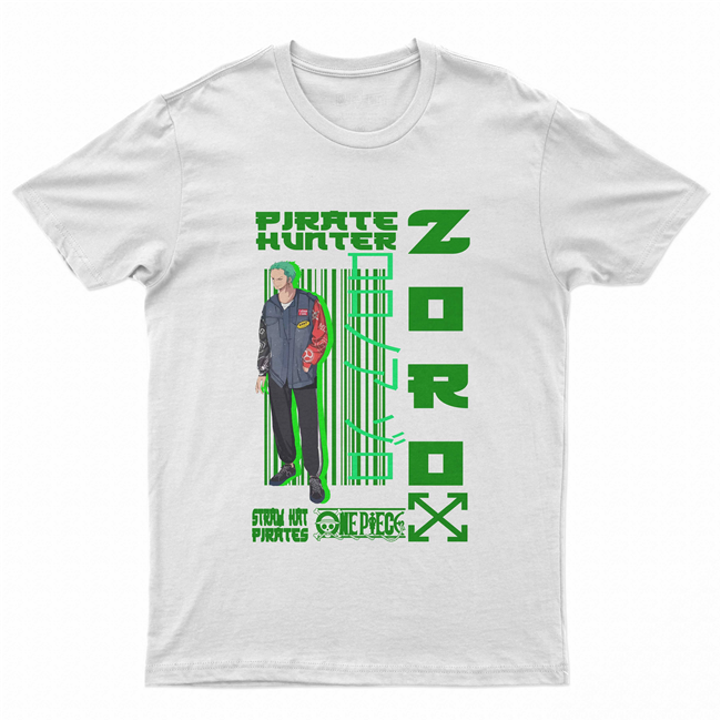Camiseta Camisa Algodão unissex anime One Piece Zoro Green - BRANCA
