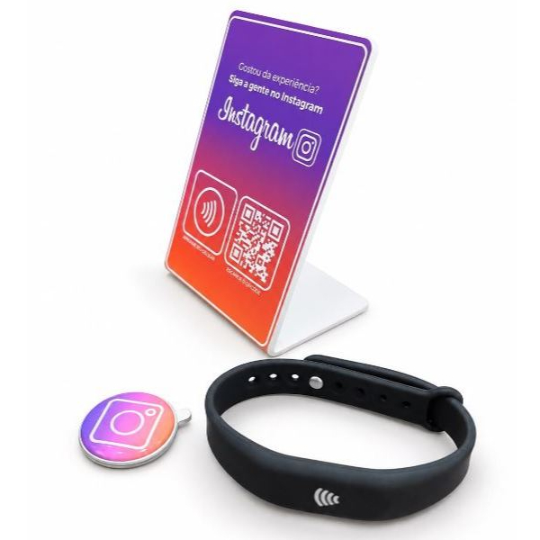 Kit Placa/Tag Instagram + Pulseira Com Nfc E Qrcode (aproximação) onetag cartão de visita digital
