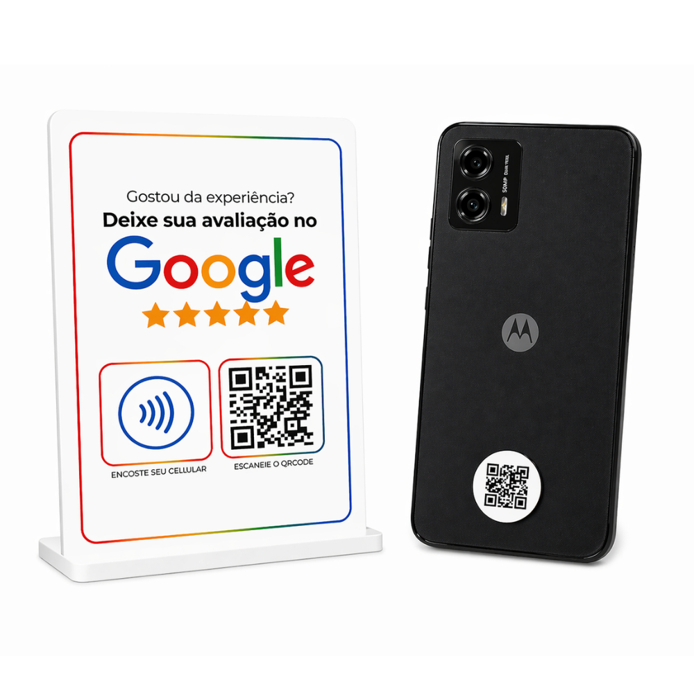 avaliação google plaquinha de mesa com tag de aproximação nfc e qrcode (encostar) onetag
