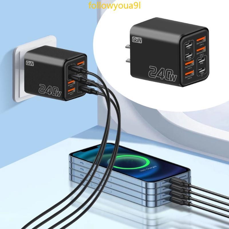 Fol Multiports 240W GaNs Chargers Estação Carregamento Rápido 8 Portas USB C E A