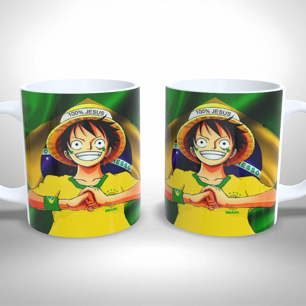 Caneca Coleção Exclusiva Otaku Torcedor Hexa Brasil Luffy One Piece - Presente Criativo