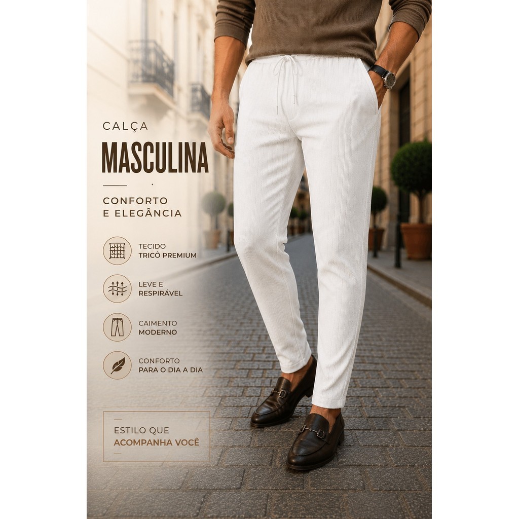 Calça Masculina Tricô Texturizada Slim Tecido Premium
