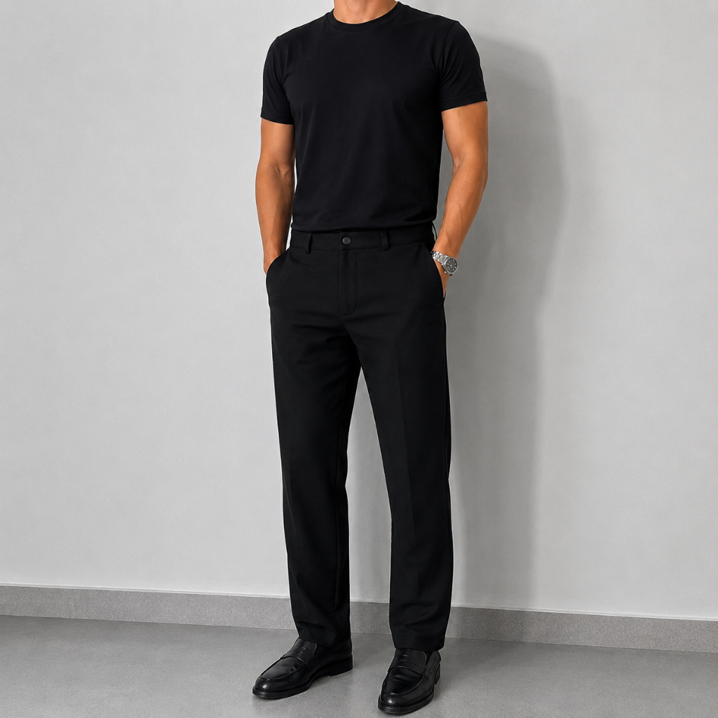 Calça Semi-Social Preta Masculina Que Não Amassa Barra Fazer Escritório Igreja
