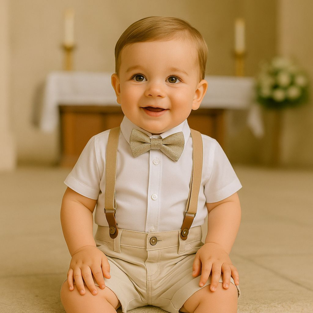 Conjunto Infantil Social Batizado – Blusa Manga Curta + Calça para Festas Casamento Pagem Eventos
