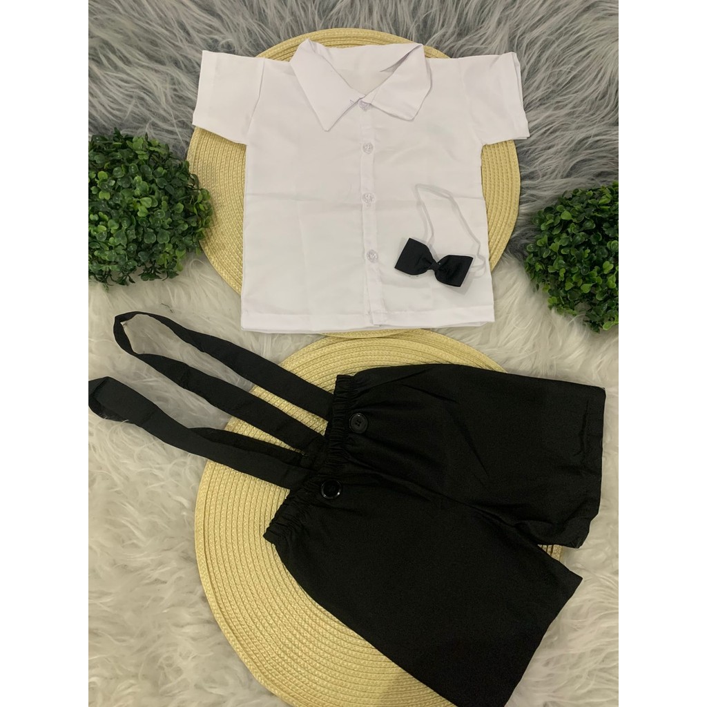 Conjunto Suspensório Infantil Preto Camisa Branca - Batizado, Casamento e Festas