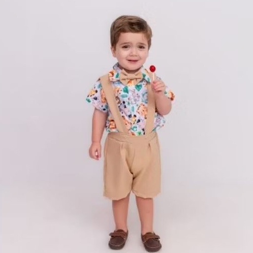 Conjunto social Safari/ batizado/ casamento/conjunto com gravata/ conjunto com suspensório/