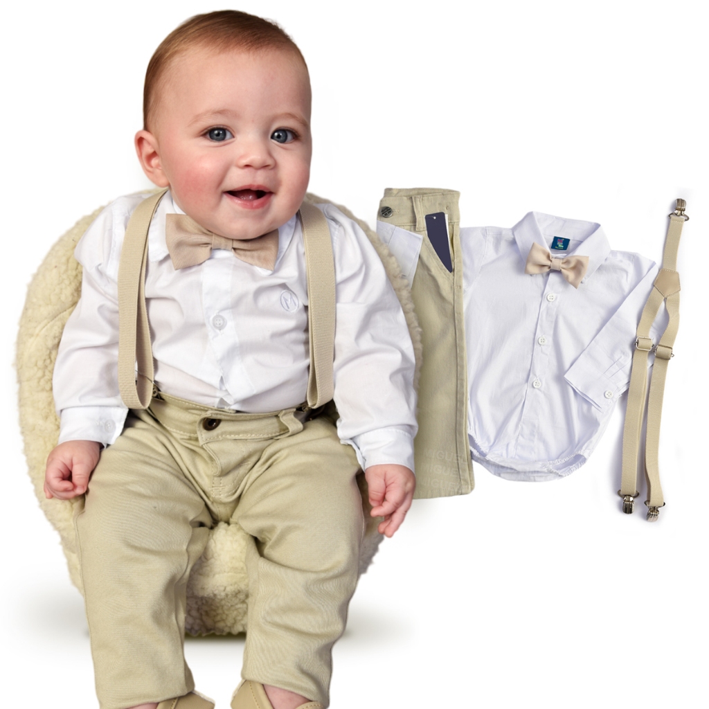 Conjunto Bege Social Para Bebês RN 0 a 11 Meses Looks Para Bebê Infantil Social Batizado Casamento