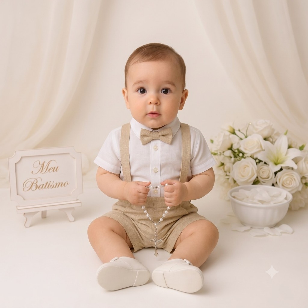 Conjunto Social Infantil Batizado Kit 4 peças Mesversário Menino Chefinho 3 -10kg