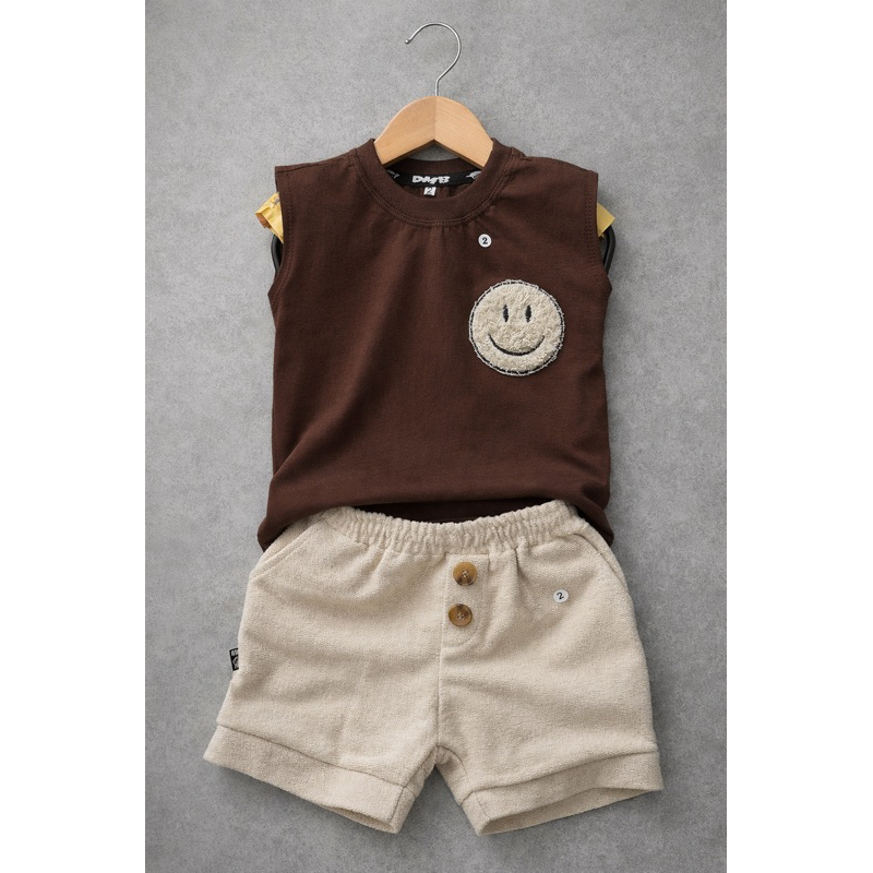 conjunto infantil menino shorts e regata  2 pcs | regata marrom smile pelúcia + Malagoste -2pcs