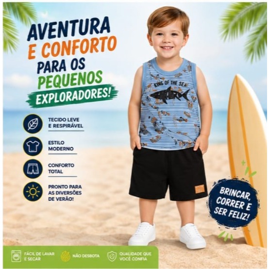 CONJUNTO INFANTIL 2PÇS MANGA CURTA ELIAN PEIXES AZUL