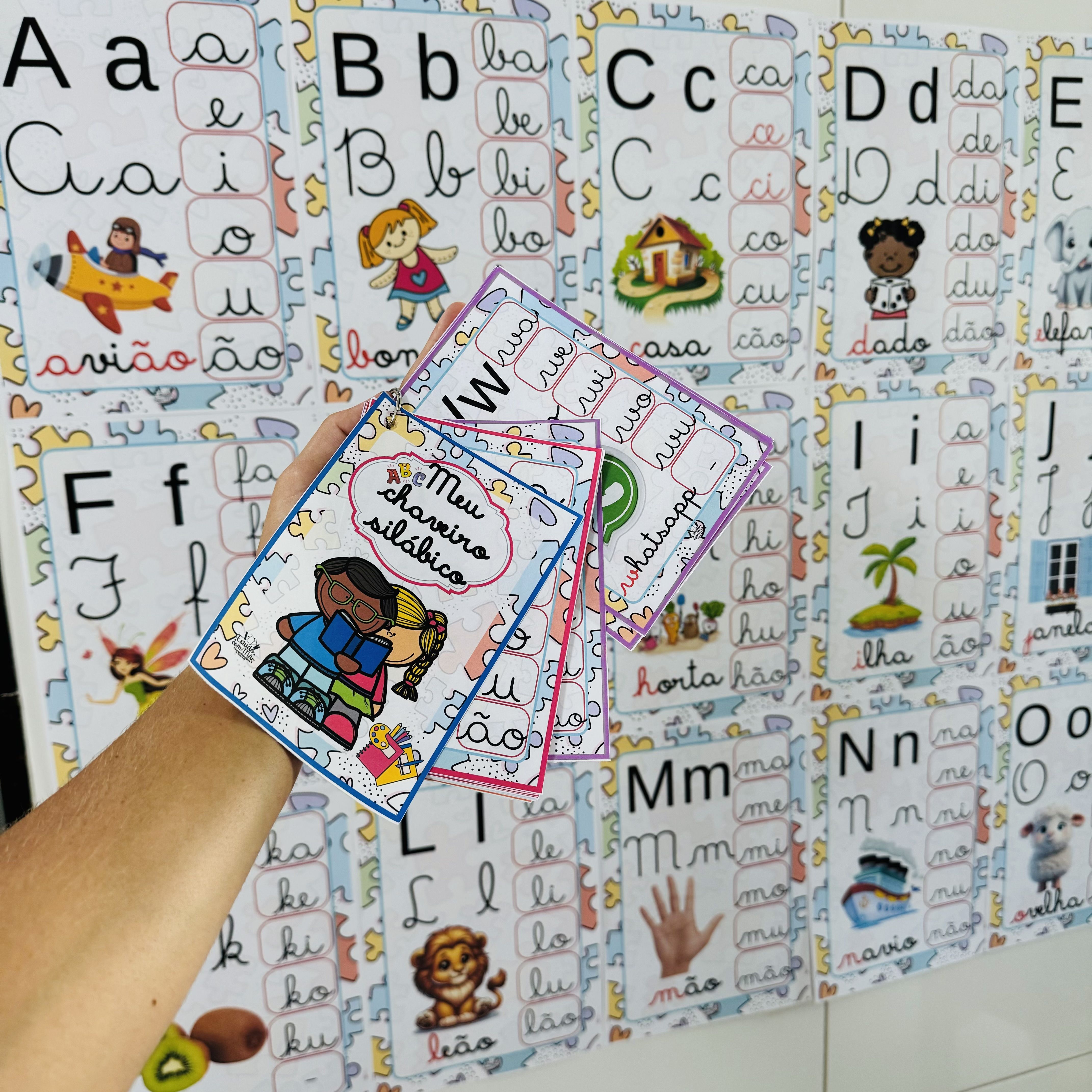 ALFABETO SILÁBICO CURSIVO DE PAREDE A4 A a Z