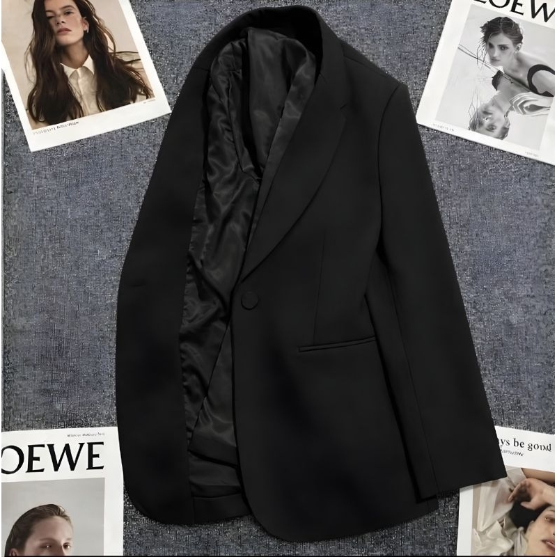 Blazer Feminino Alfaiataria Preto Elegante Acinturado Forrado Moda Social Casual Premium