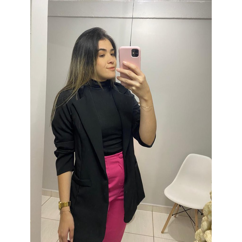 Blazer feminino alfaiataria alongado casaco social feminino da moda