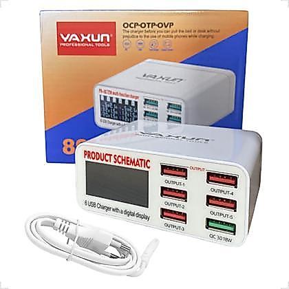 Carregador Yaxun 896 6 Portas USB Quick Charge 3.0 Display Digital 40W Bivolt