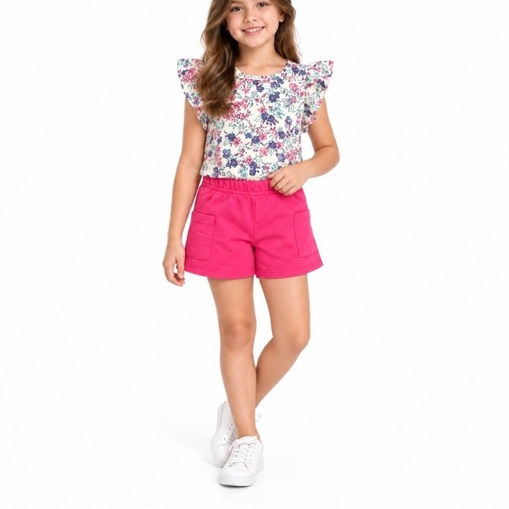 Conjunto Menina TAM 10 Brandili  Floral com Short Pink Original