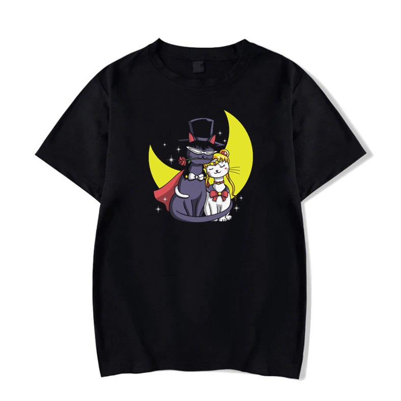 Camiseta Unissex Algodão Anime Sailor Moon Tuxedo Mask Cats Borges
