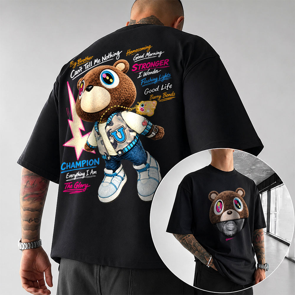 Camiseta Basica e OVERSIZED Kanye West Graduation Bear School Album Rap Tee Carton Tour Unissex