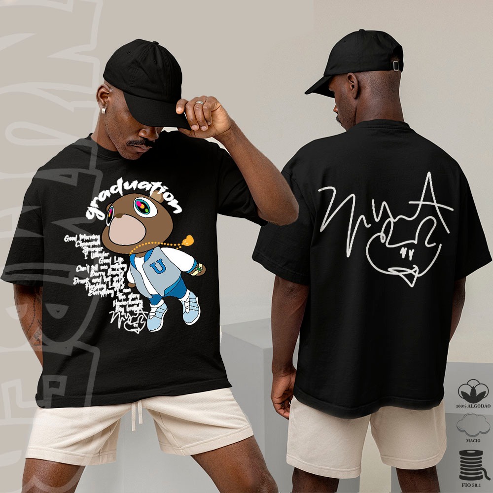 Camisa camiseta Basica e oversized graduation kanye west urso turne tour loom estilosa tshirt em algodao unissex