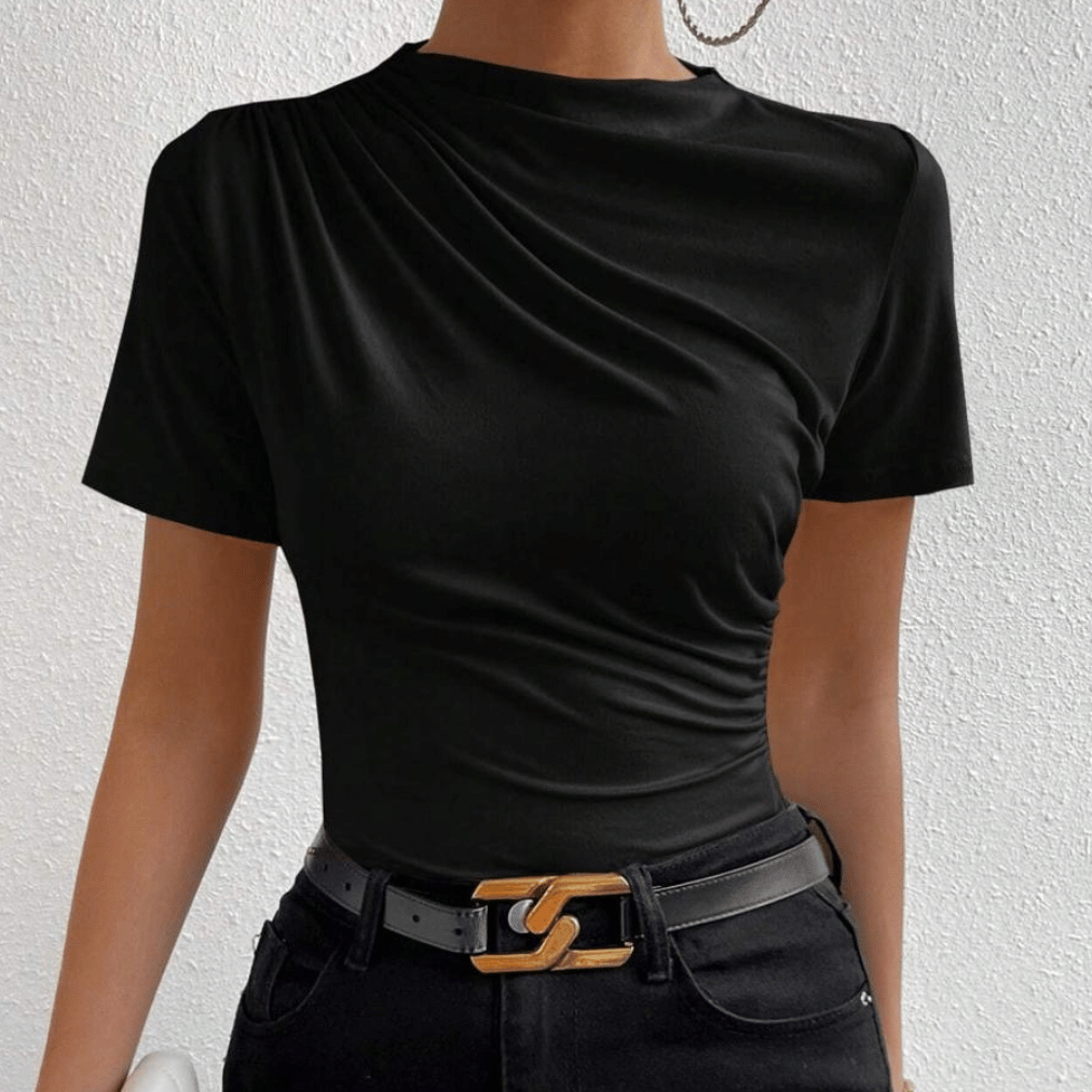 Blusa Feminina Plissada Camisa com gola alta, mulher, causal, social e festa