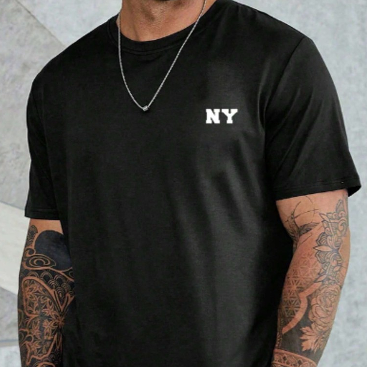 Camiseta Masculina Streetwear NY Causal T-shirt Camisa MInimalista 100% Algodão