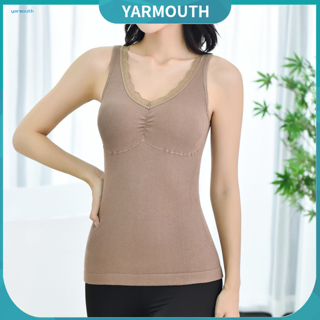 Lace Vest with Chest Pads Winter Women Thermal Slim Fit Elastic Wear V Neck Fast Heating Temperature Lock Warm Bottoming