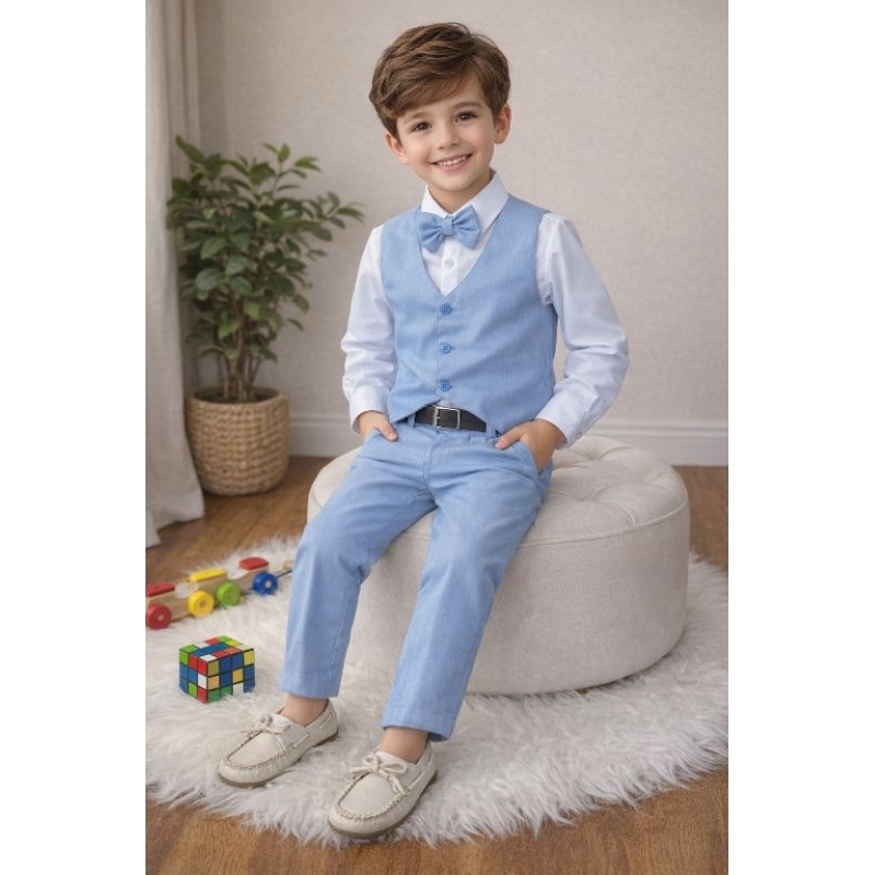 Conjunto Infantil Para Meninos Camisa Branca Calça Colete Gravata Conjunto Social Meninos
