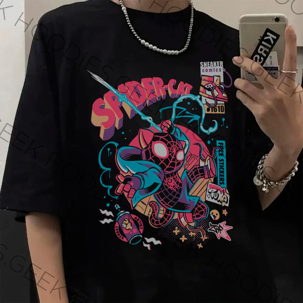 Camiseta Homem Aranha Trend Basica Algodao  Cat Multiverso Miranha Comics Cartton Unissex Filme Spider 2026