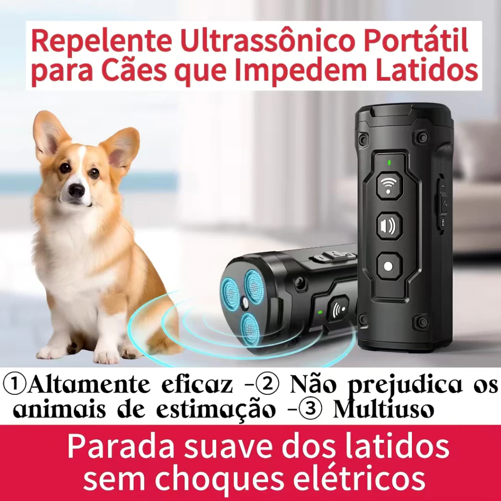 Repelente de Cães Portátil Ultrassom 3 em l para Cães com Luz LED Ultra longa distância Alta Potência- Treinador e Dis