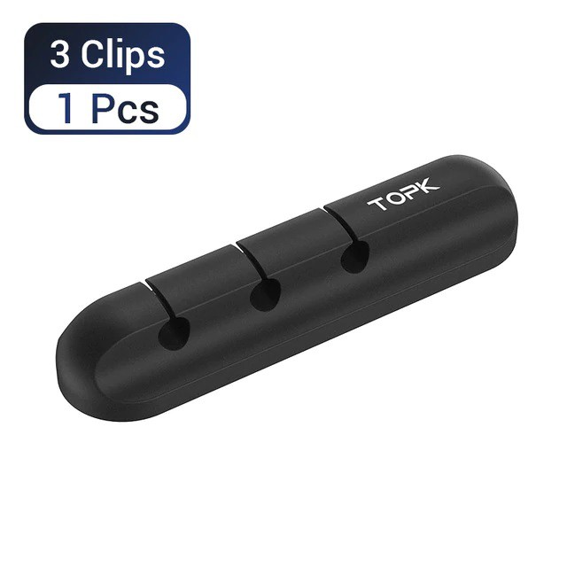 Organizador De Cabos Usb para Celular Fone de Ouvido etc Silicone Macio Fixação Dupla Face Com 3 Clips Topk