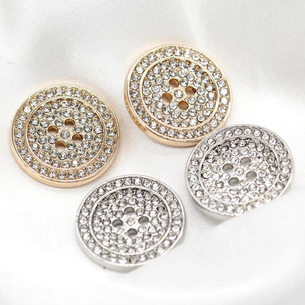 6 Pçs/set 4 Buracos Strass De Luxo Botões De Metal Dourado Para Roupas Jaqueta De Pele Blazer Vestido Decorações De Jóia