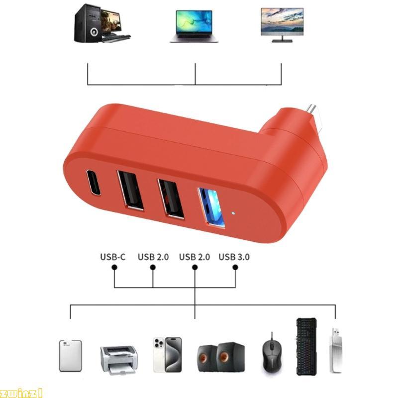 zwinz1 Divisor USB C Economia Espaço USB3 0x1 + USB2 0x2 + Ajuste Ângulo Flexível Tipo Para Local Trabalho