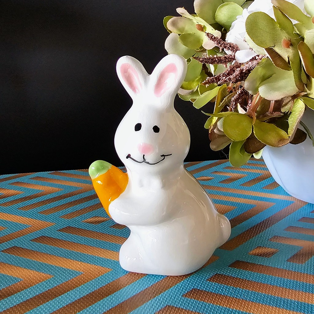 Mini Coelho De Páscoa Branco Decorativo Cerâmica 7cm