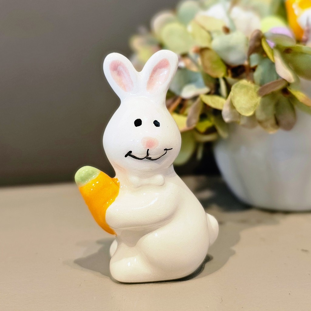 Kit 10 Mini Coelho De Páscoa Branco Decorativo Cerâmica 7cm