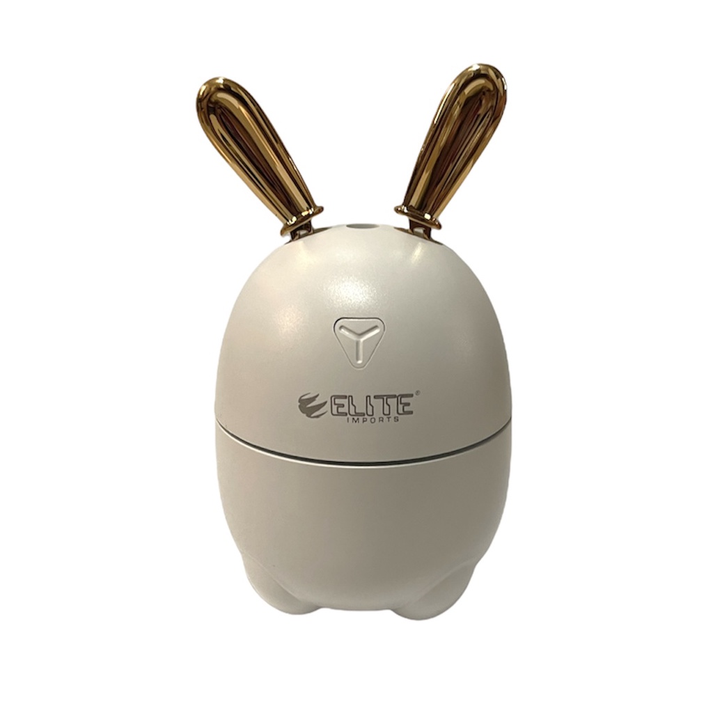 Mini Umidificador e Aromatizador - Todos Ambientes - Coelhinho Branco e Orelhas Douradas - 11cm x 8,7cm