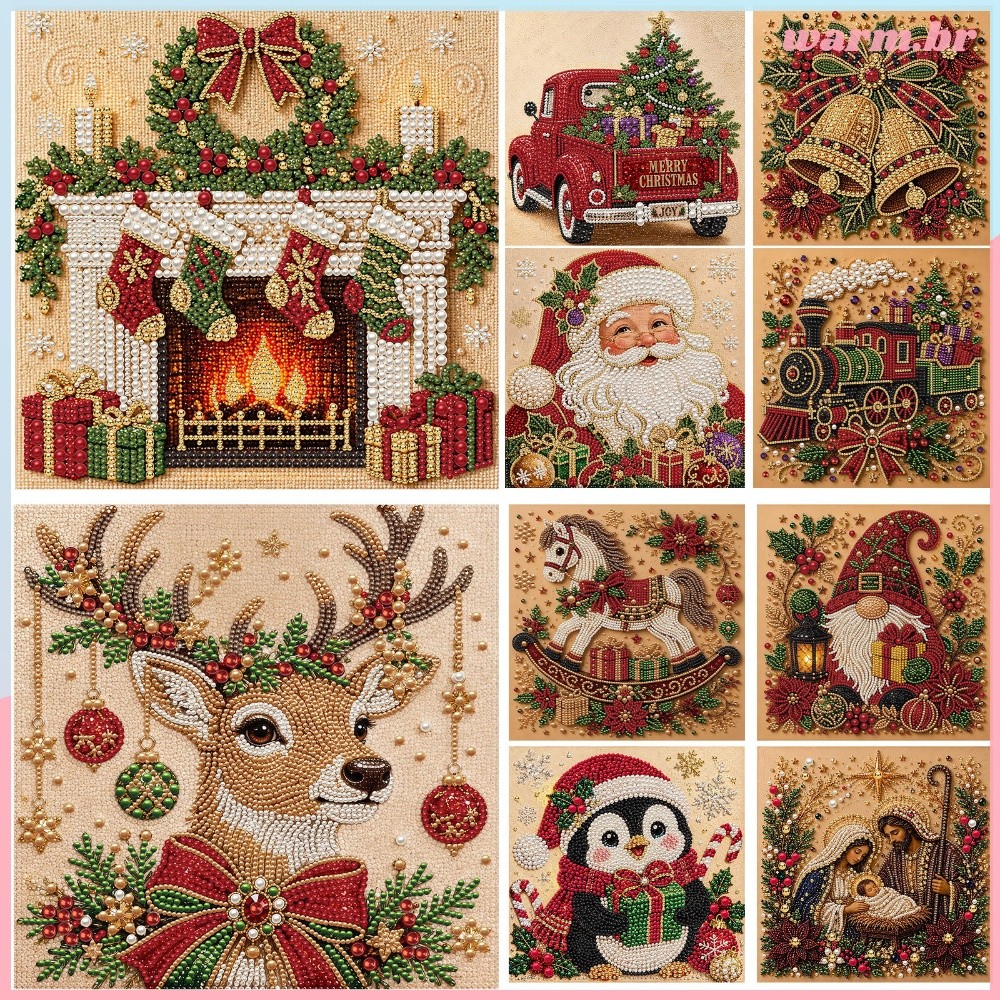 30x30cm DIY Pearl Painting Kit De Natal Com Moldura Autoadesiva 3D Canvas Art Full Drill Craft [waroom.br]