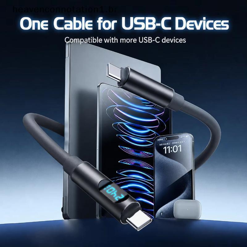 heav 240W USB C Para Type Cabo De Carregamento Rápido LED Display Digital Silicone Macio Jogos , Telefone , Laptop BR