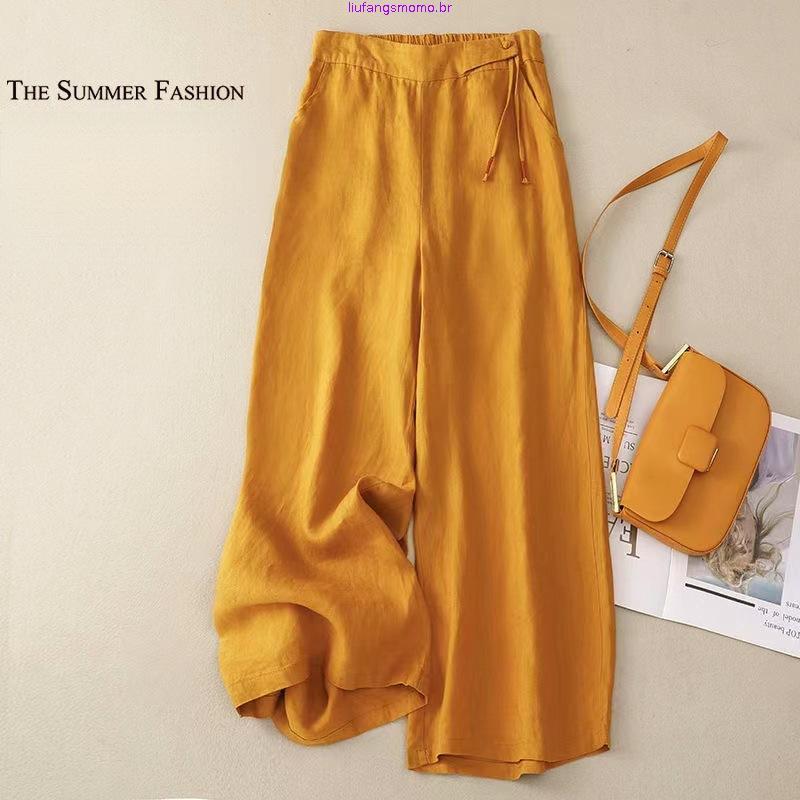 Women Wide-leg Pants Loose Fit Trousers Women’s Summer High Waist Elastic Waistband Wide Leg Long Solid Color Streetwe