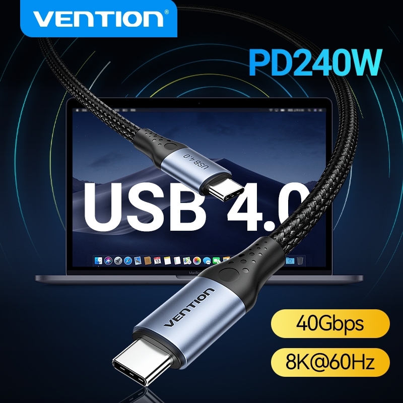 Vention Cabo USB C 4.0 240W 1M 40Gbps 8K 60Hz Trançado Para Notebook iPhone