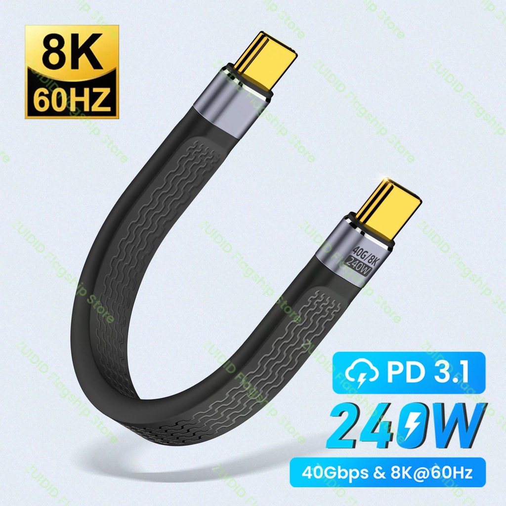 Cabo USB PD 240W 4.0 Gen3 FPC 5A Carregamento Rápido C Para Tipo Thunderbolt 3 8K @ 60Hz 40Gbps Cabine De Dados