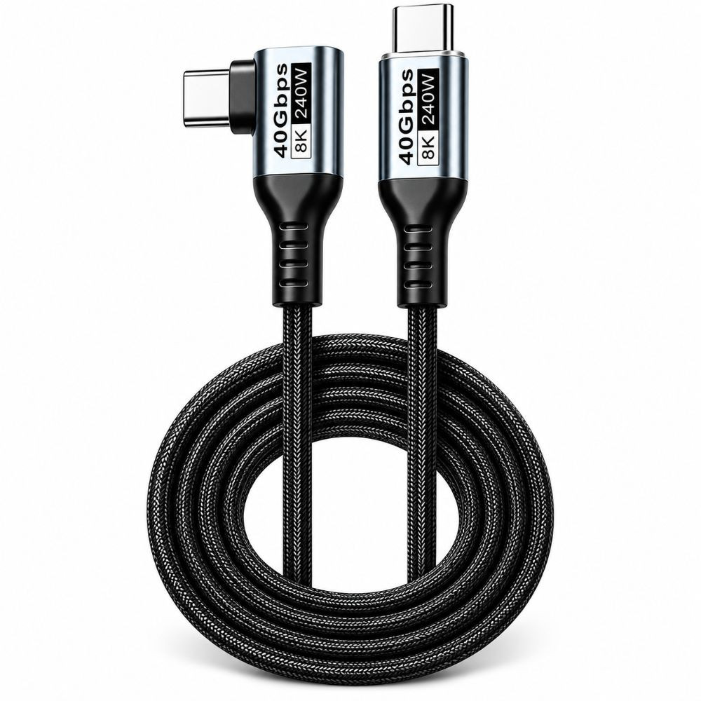 Cabo De Dados USB-C , USB4 8K @ 60Hz 240W , PD3.1 40Gbps 90 Graus Tipo Carregamento Grande Transferência De Arquivo