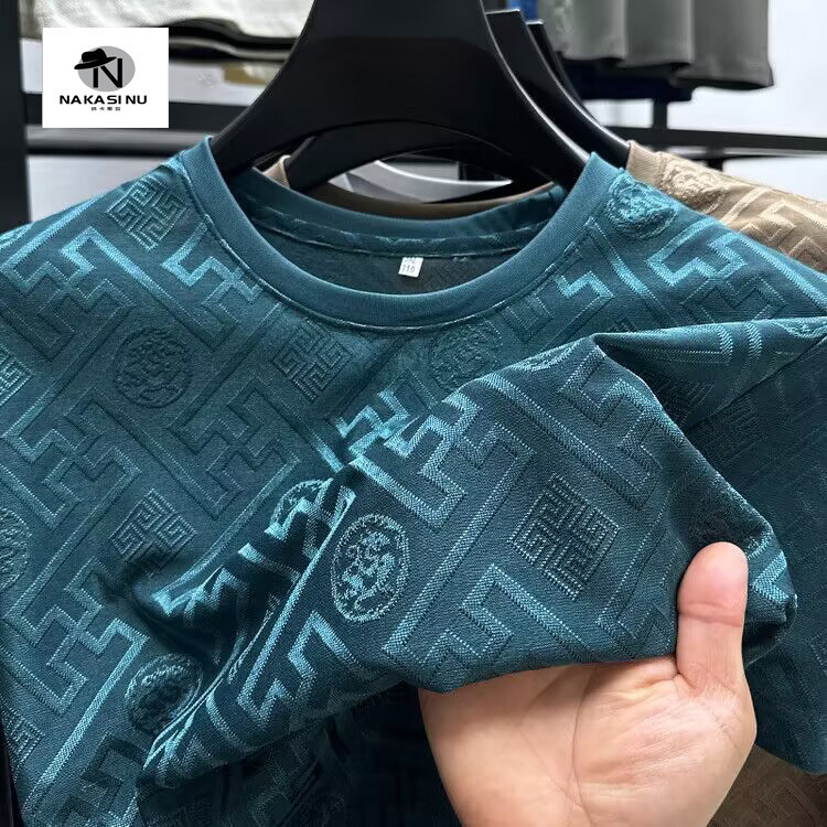 Camiseta masculina de manga curta novo estilo meia manga Casual Jacquard High-End