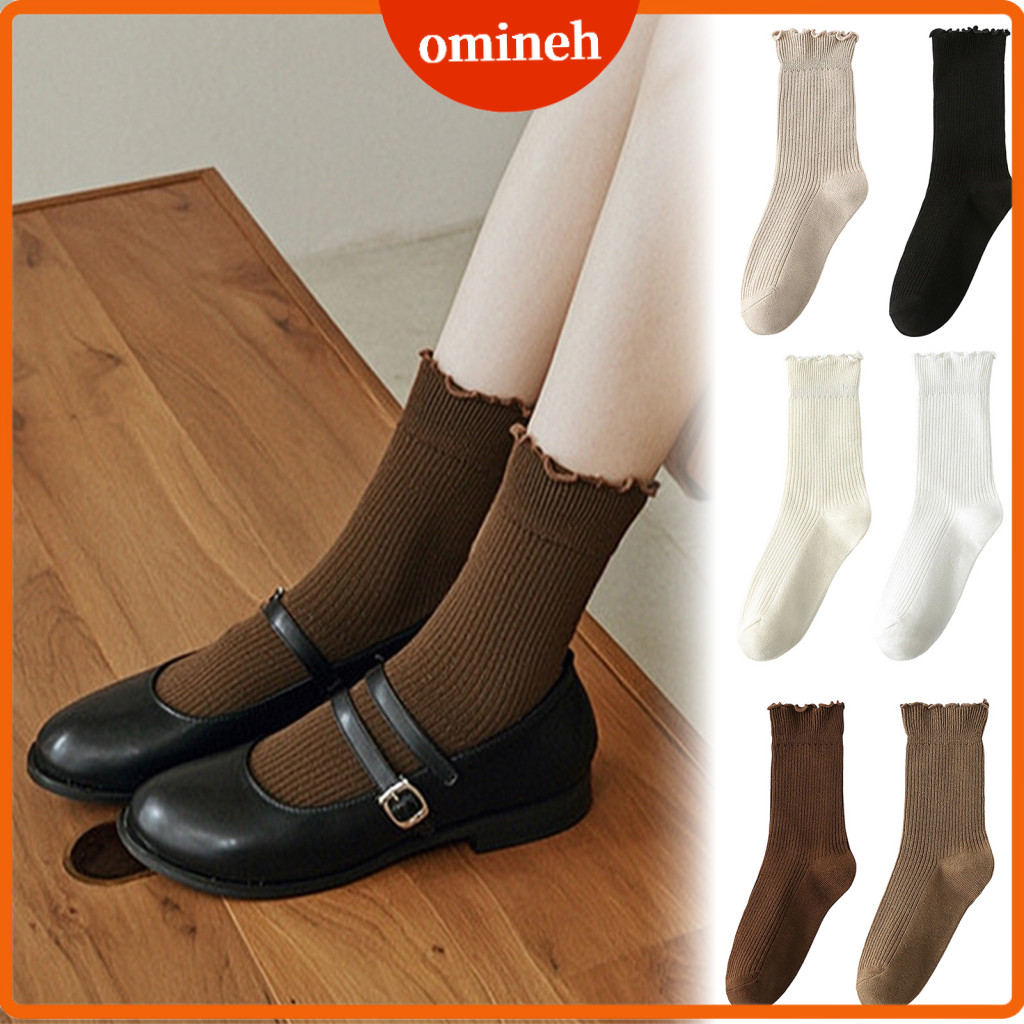 Spring Autumn Winter Warm Socks Frilly Lace Trim Ankle Women’s Ruffle Breathable Combed Cotton Crew with Lettuce Edge