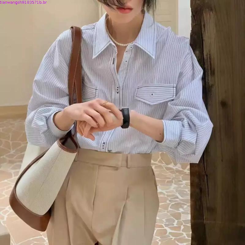 2026 Coreia chique outono novo estilo elegante lapela all-match Single-Breasted solto Casual csa listrada de manga co